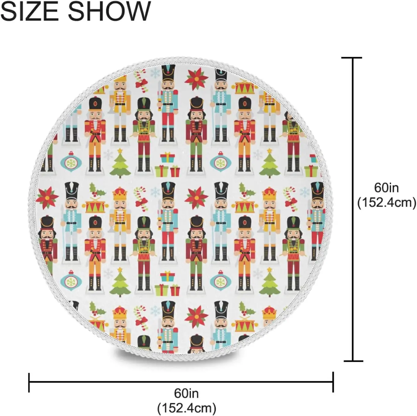 Xmas Funny Nutcrackers Round Tablecloth 60inch Indoor Wrinkle Free, Circular Lace Table Cover Washable for Kitchen Dining Decor