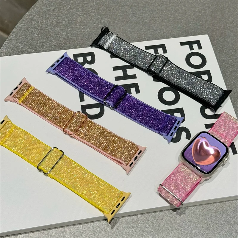 Korea Cute Glitter Elasticity Strap For Apple Watch Band Ultra2 49mm 45mm 44 41 42 38 Correa Band For Iwatch Series 9 8 SE 7 6