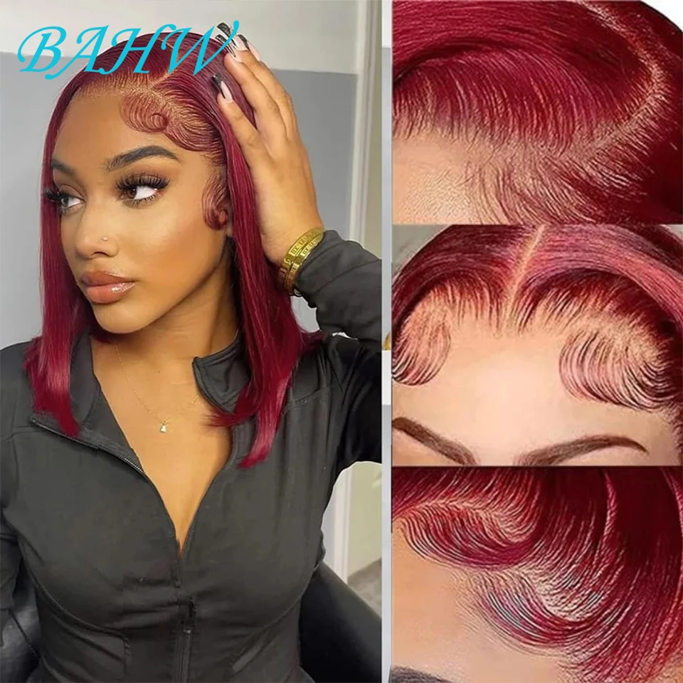 

Brazilian Burgundy Bob Wig Human Hair 13x4 Lace Frontal Straight 99J Short Hair Wigs Red Wig 4x4 Lace bob Wig Colored For Women