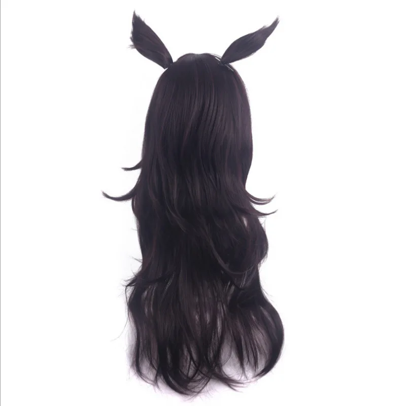 Parrucca cosplay per ragazze Pretty Derby Racing con prestazioni del carattere Arricciatura inversa a strati marrone scuro con orecchie di animali
