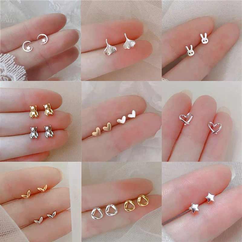 Classic Mini Stud Earrings for Women Heart Star Helix Cartilage Tragus Lobe Ear Piercing Simple Cute Small Jewelry Wholesale