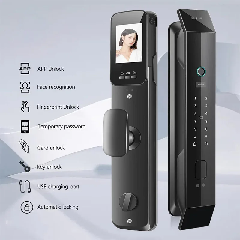 

Smart Door Lock 3D Face Fingerprint Card Swiping Mechanical Key Cat Eye Waterproof App Unlocking