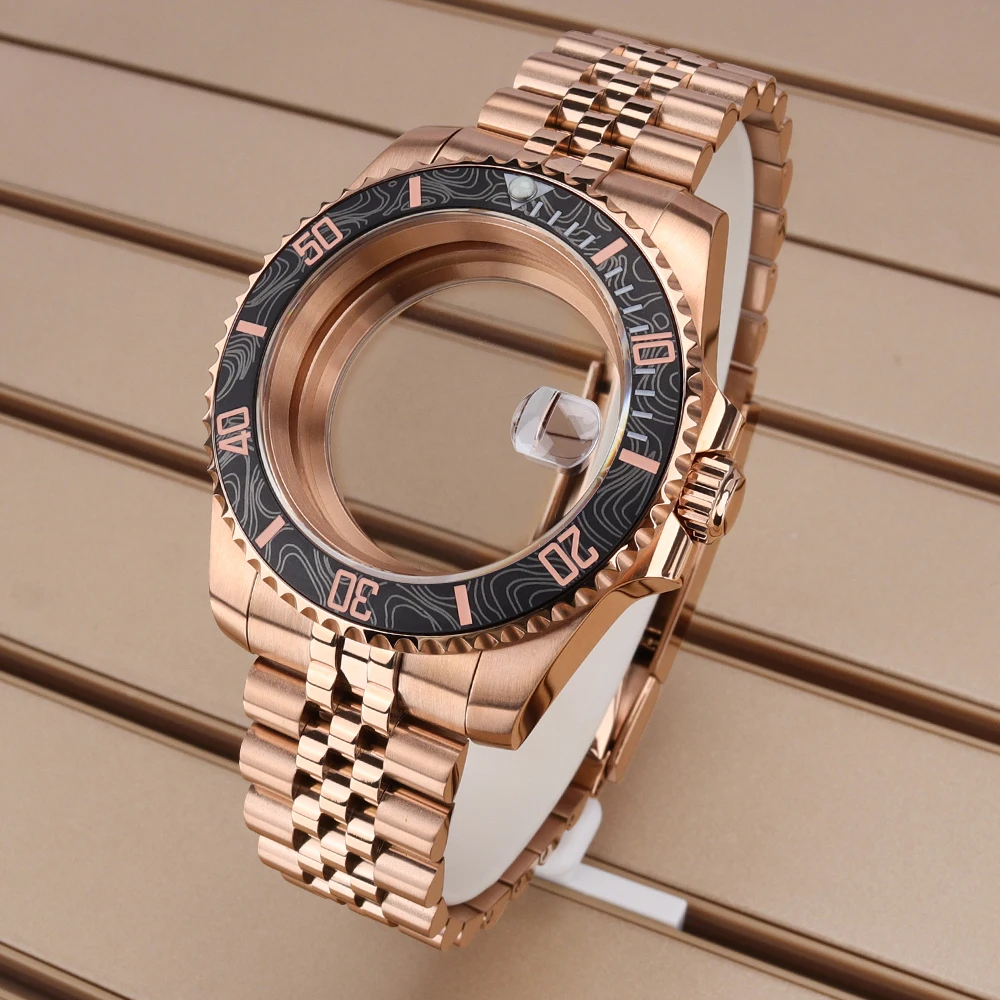 40mm Rose Gold Watch Case Sapphire Crystal 120 Click For SUB GMT NH35 NH36 NH34 Eta 2824 Water-Resistant 28.5mm Dial NH35 Case