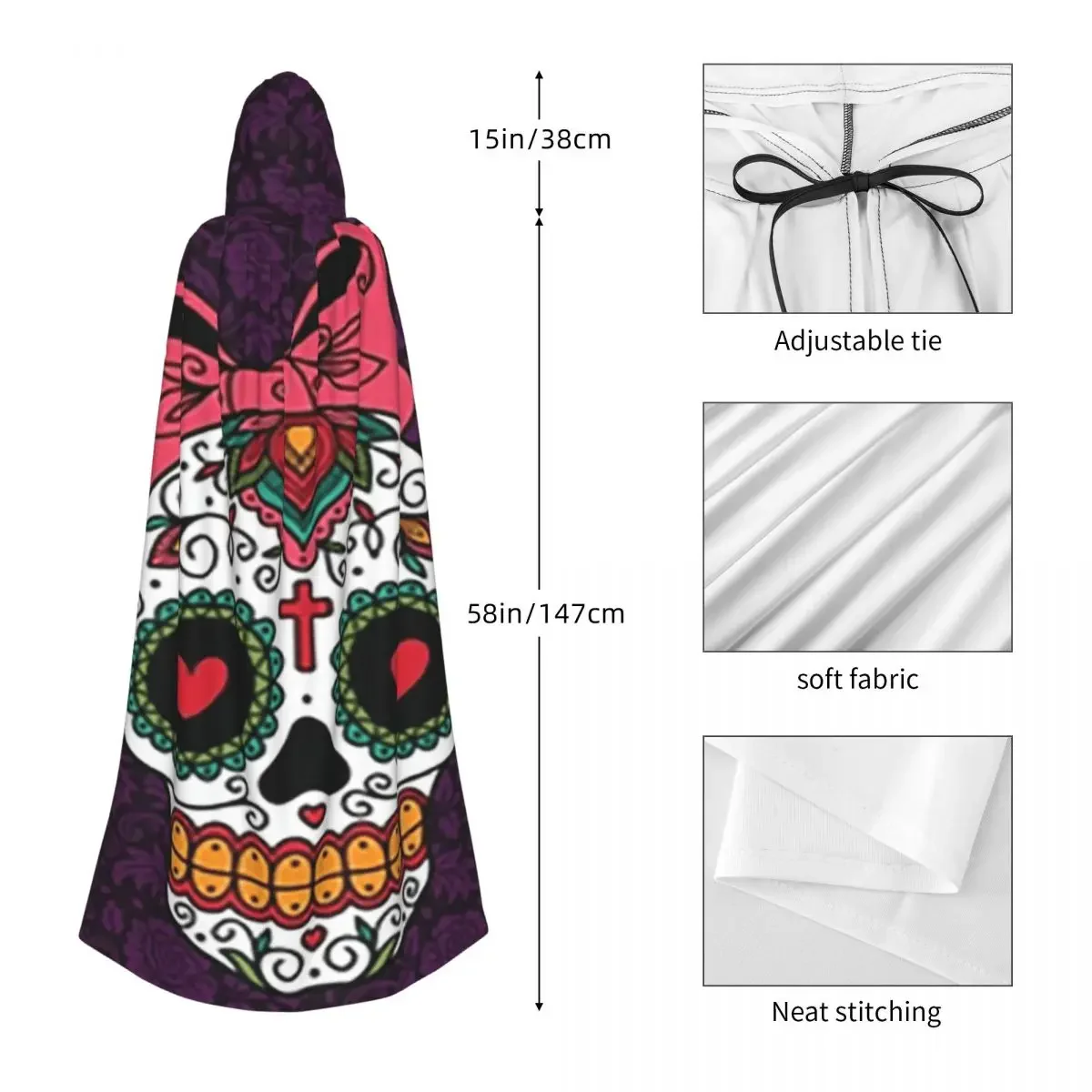 Customization Mexican Skull Woman Long Hooded Cloak Witch Medieval Costume Cosplay Cape HalloweenCoat Adult Unisex