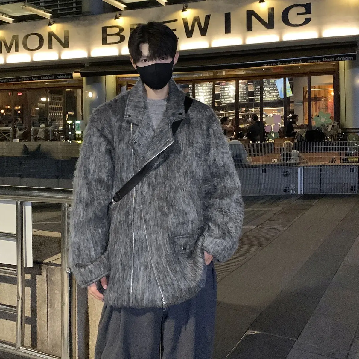 

Мужская куртка из шерстяной смеси: элегантная, в стиле хип-хоп, оверсайз, свободного кроя, молодежная, с цветными блоками и принтом, стильная и эффектная