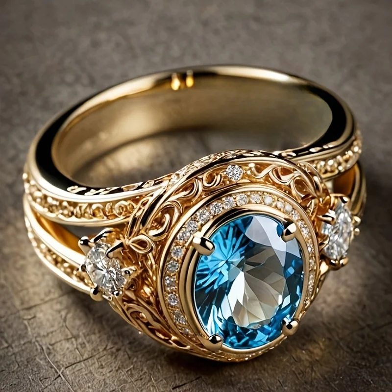 Exquisiter Eingelegter Weißer CZ Damenring Vintage Goldfarben Handgeschnitzt Tägliches Tragen Party-Schmuck Jubiläumsgeschenk
