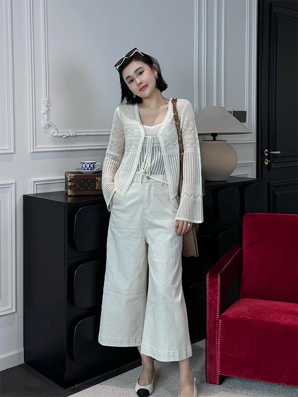 

Льняные брюки-капри Yuan Ling Lazy Pace 2025: Новинка лета, широкие штанины, универсальный дизайн, модные джинсы с высокой талией, свободный крой, унисекс