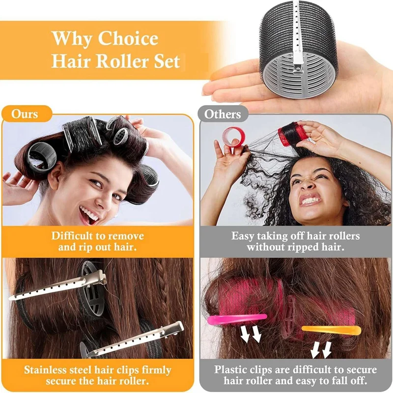 Hair Curlers Rollers With Clips Hair Roller With 3 Sizes +12 Duckbill Clips Hair Rollers 43Piece