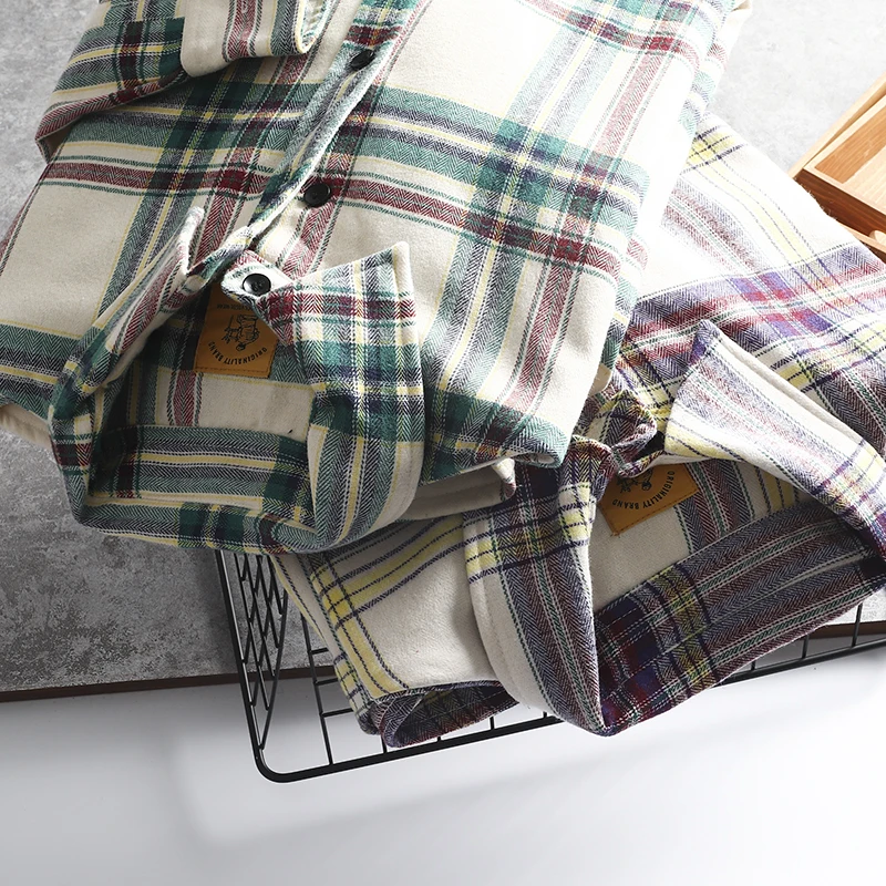 

Thickened Fleece Warm Plaid Shirt Men's Casual Fashion Autumn Winter New Style Japanese Retro Striped Long Sleeve Youth Shirt