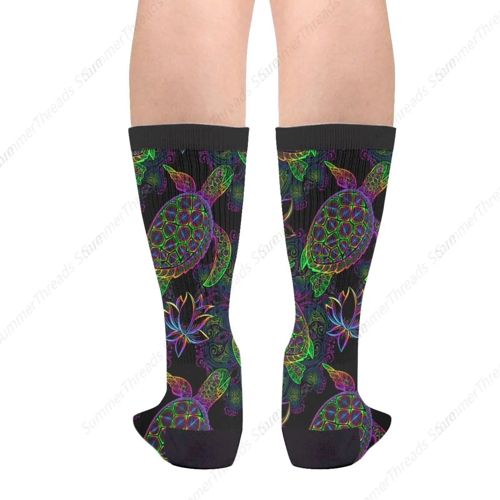 Mandala Psychedelic Sea Turtle Casual Unisex Novelty Fun Crew Socks Fashion Comfortable Men'S And Women'S Crazy Dress Socks