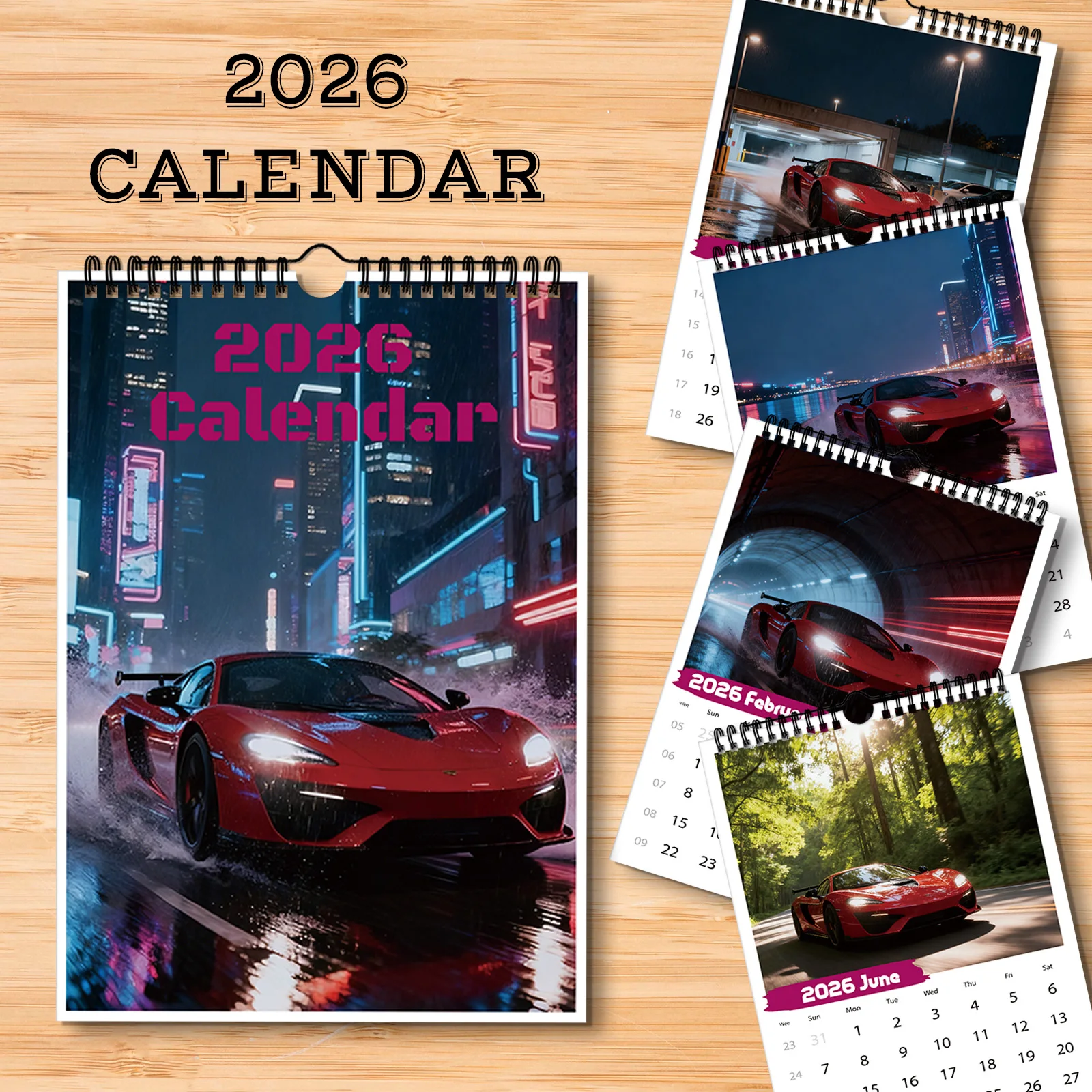 Calendario a tema auto sportiva 1PC 2026, per la visualizzazione delle date, la decorazione domestica, un regalo elegante per amici e familiari