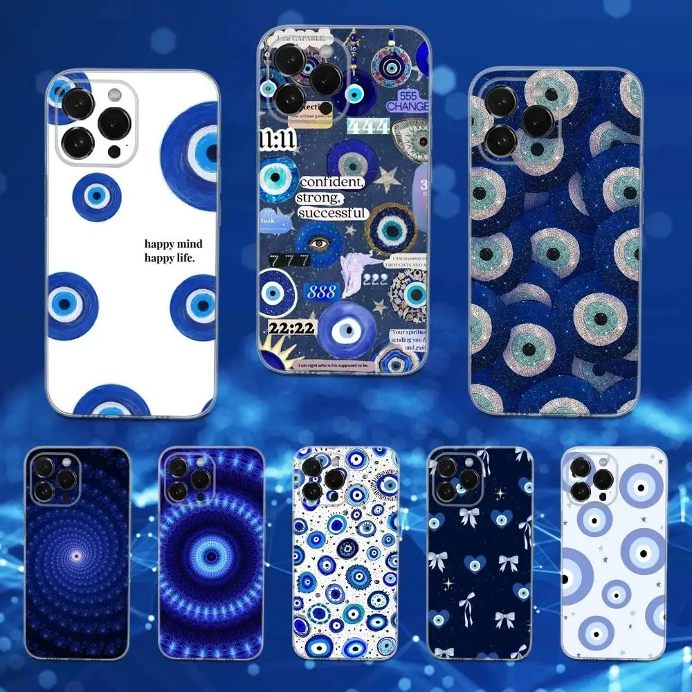 

Lucky Art Blue Evil Eye Phone Case For iPhone 16,15,14,13,12,11 Pro,Max,Plus,X,XS,XR,SE,Mini Transparent Soft Cover