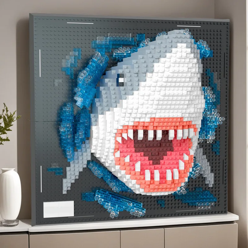 Klocki 3D Rekin Papuga Orzeł Głowa Potwora Mural Malowidło Ścienne DIY Zawieszka Zwierzęca Dekoracja Ścienna Zabawka dla Dzieci Chłopiec Prezent