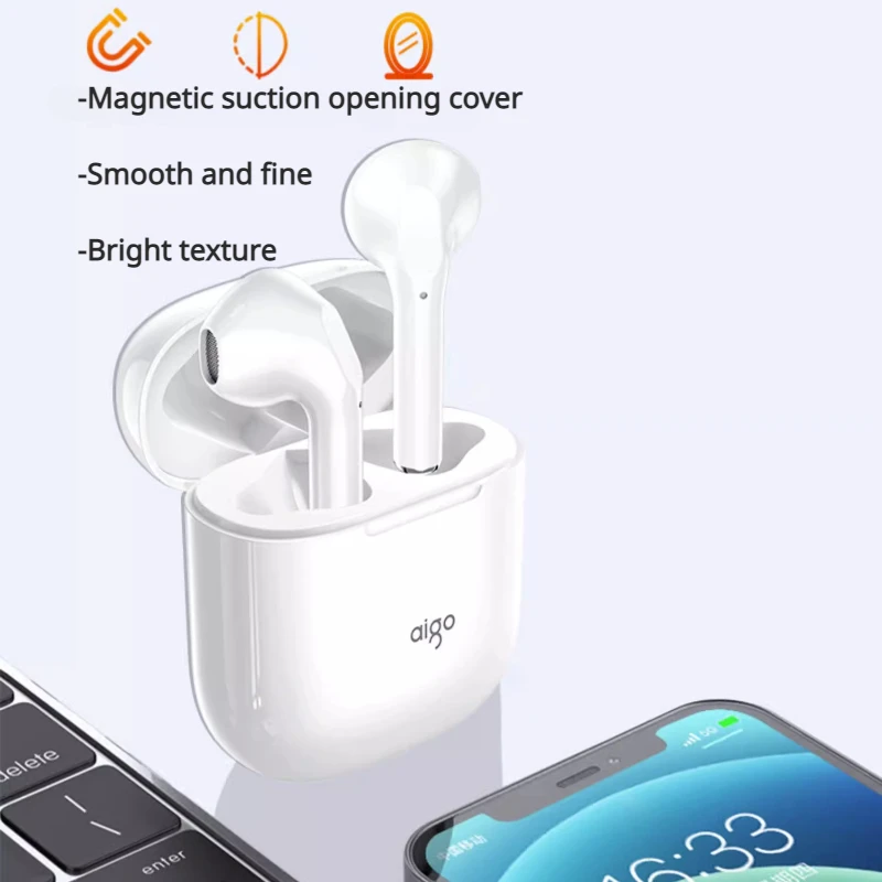 Aigo T12 Cheap Wireless Bluetooth Headset Phone 5.3 Bluetooth Earphones Sport Low Latency for iPhone Xiaomi Huawei Men Women