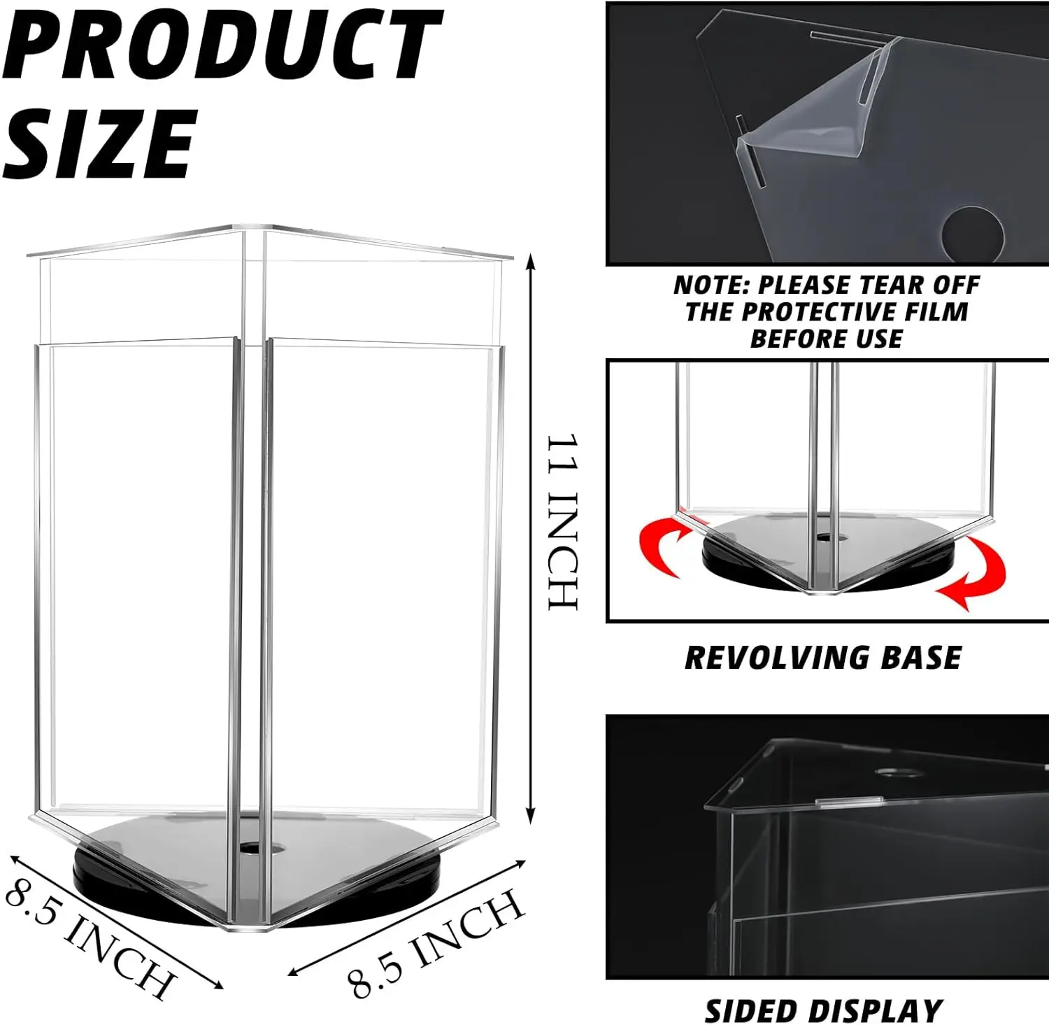 2 Pcs 3 Sided Rotating Sign Holder Acrylic Sign Holder 3 Panel Vertical Display Acrylic Stands for Display