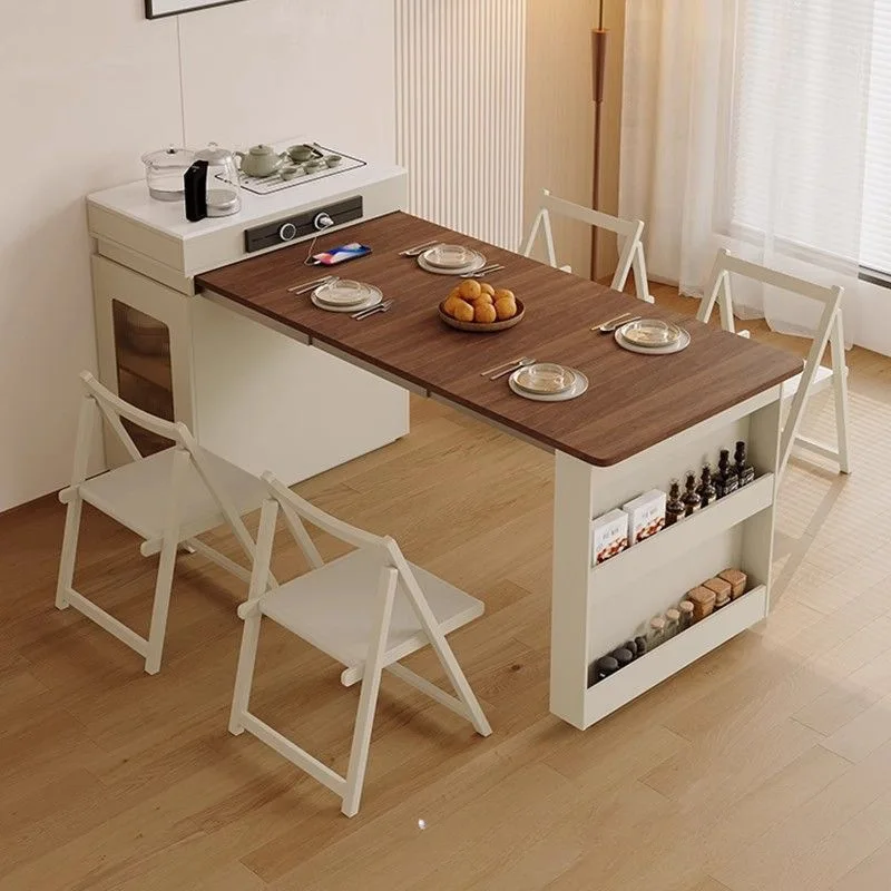 New Island Cream Dining Table Solid Wood Integrated Household Retractable Modern Folding Small Apartment Bar Counter
