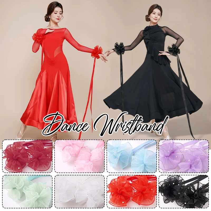 

Elegant Hand Sleeves Ribbon Modern Dance Accessories Pearl Streamers Arm Ornaments Waltz Ballroom Tango Dance Stage Performance
