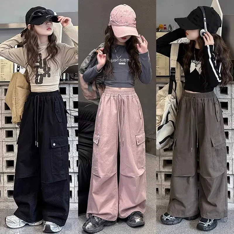 Spring/Autumn Teens Tracksuit Hip Hop Dancer Girls Loose Long Wide Leg Cargo Pant 3 Colors Available for Kids Aged 4-12 Year