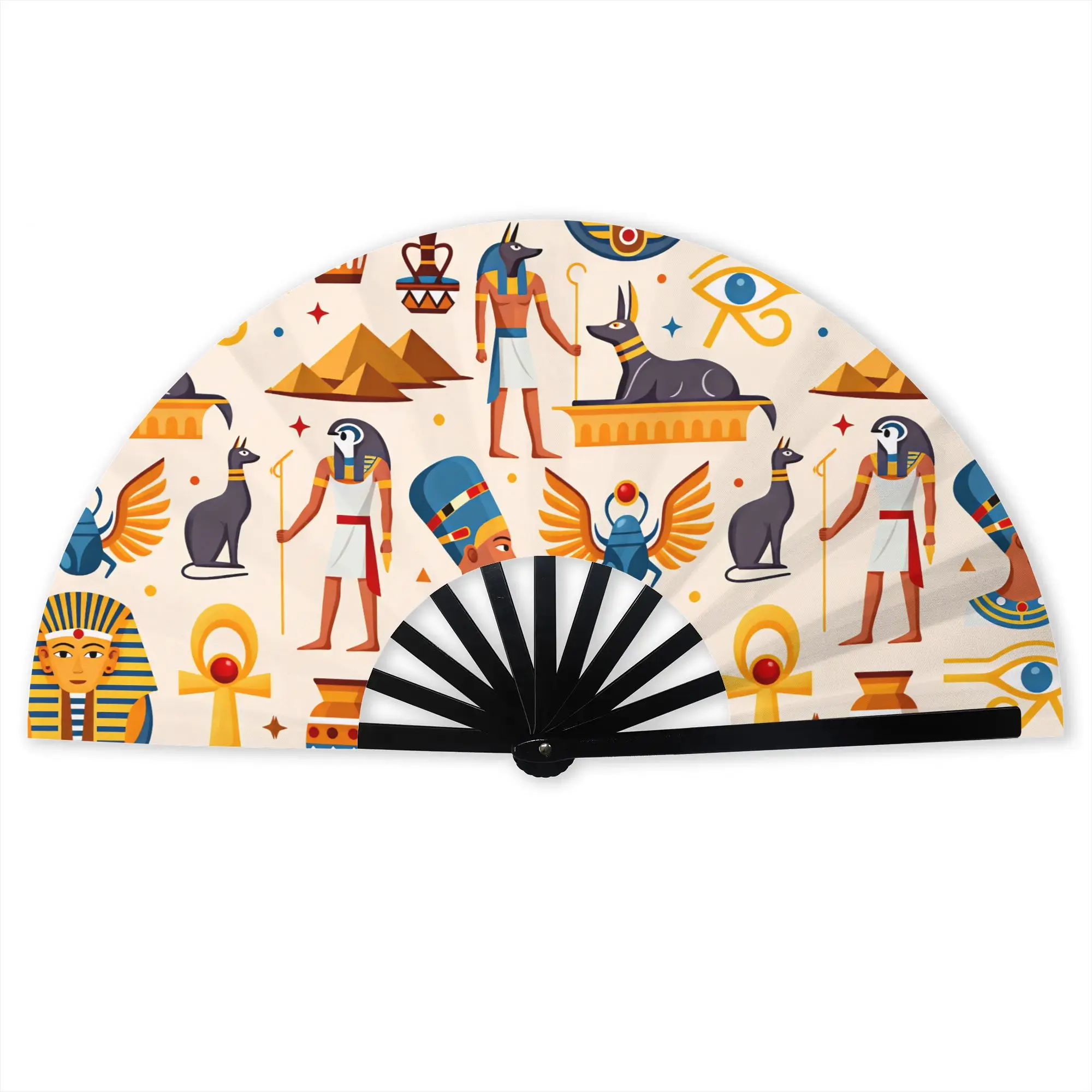 Anubis Egyptian Style Pyramids  Portable Pocket Fan Travel Pharaoh Golden Mask  Folding Fan Chinese Dance Cooling Handheld Fans