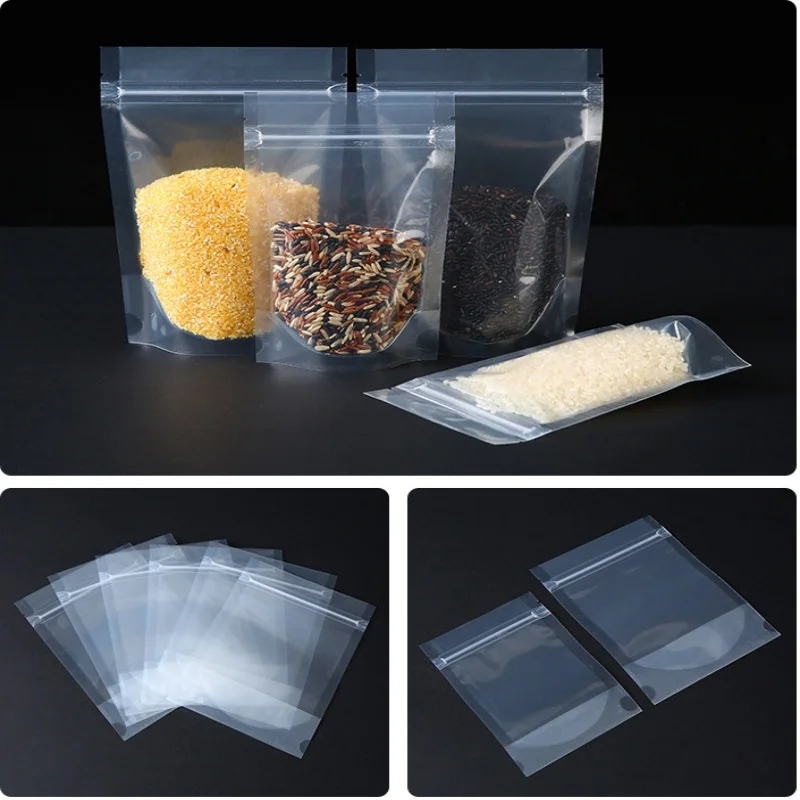 

100PCS Clear Plastic Ziplock Stand-up Packaging Bag DIY Matcha Cocoa Sugar Candy Snack Bakery Spice Cookies Gift Storage Pouches