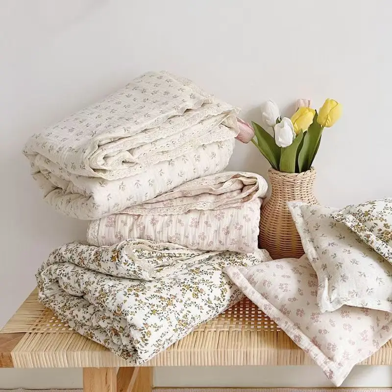 Summer Muslin Cotton Quilt Blanket For Children Kid Sleeping Single Bed Comforter Soy Fiber Filled Class A Floral Bedding