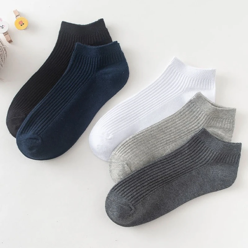 5 أزواج من الجوارب الرجالية ذات اللون الصلب القابلة للتنفس للربيع والصيف والتي تمتص العرق، جوارب كاجوال بسيطة ومريحة