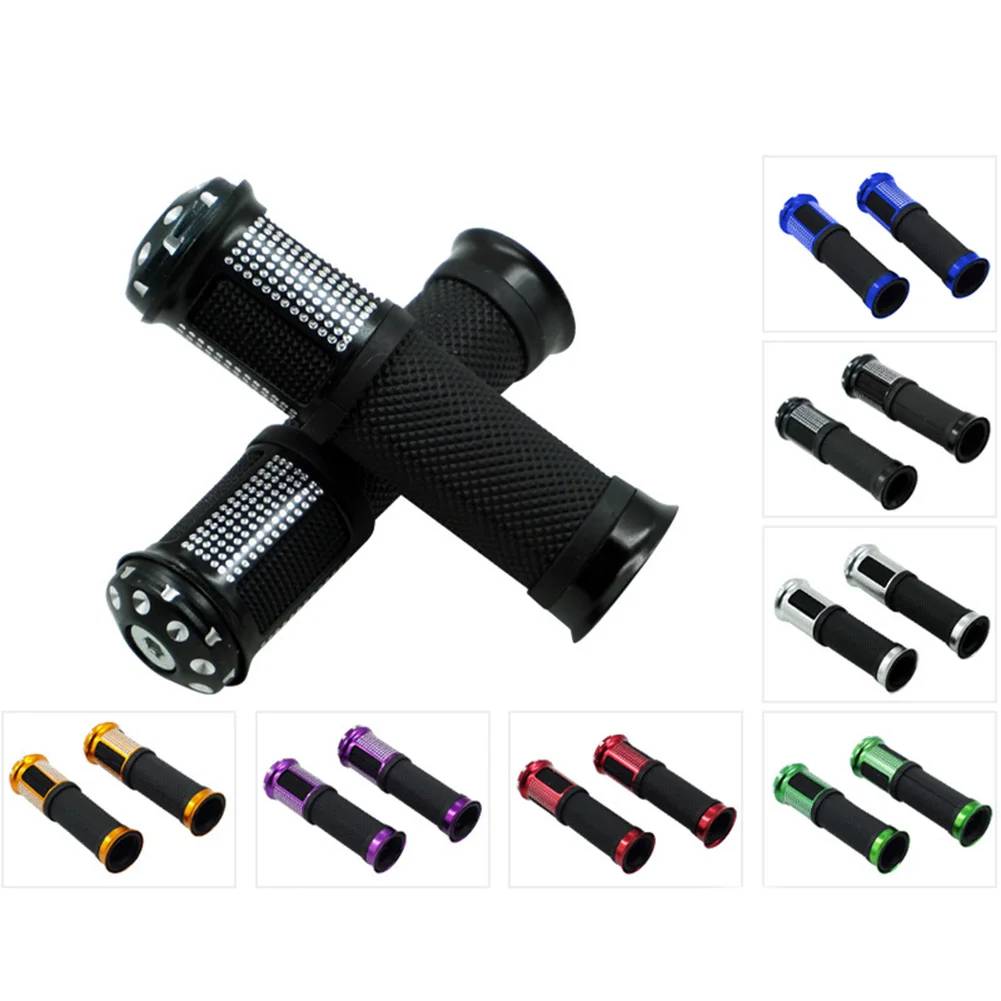 1 Pair Motorcycle Hand Grips CNC Aluminum Soft Rubber Handlebar Grips Throttle Universal 7/8\