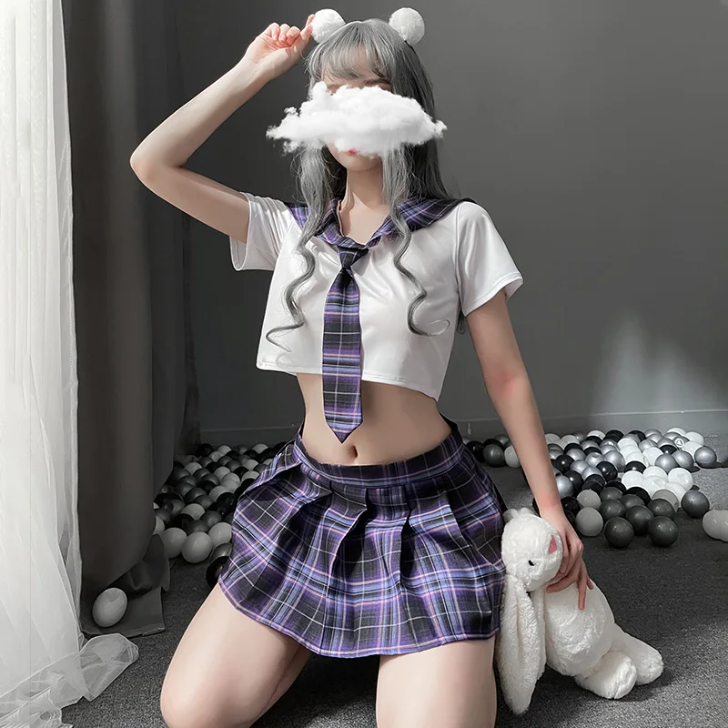 Japanese School Girl Cosplay Student Uniform Women Sexy Lingerie Costume Sweet Plaid Skirt Cheerleading Sex Clothing Role Play