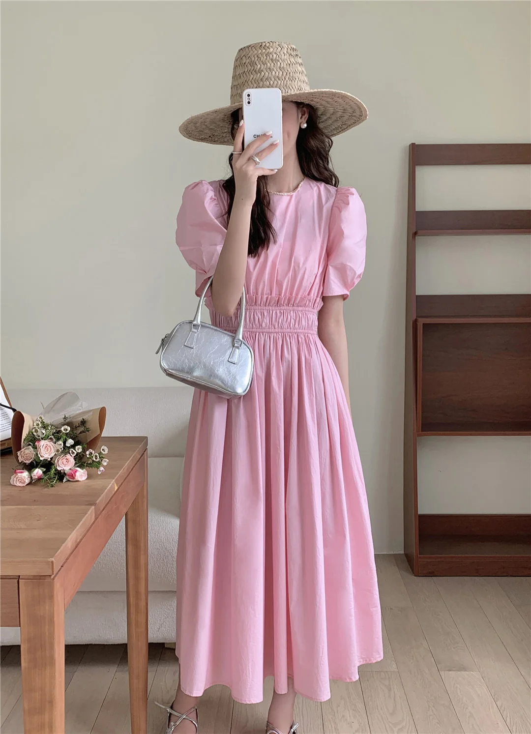 

Korea Chic Elegant Sold Dress Summer Female Retro Puff Sleeve Office Lady A Line Dress French temperament Vestido Sundress 2024