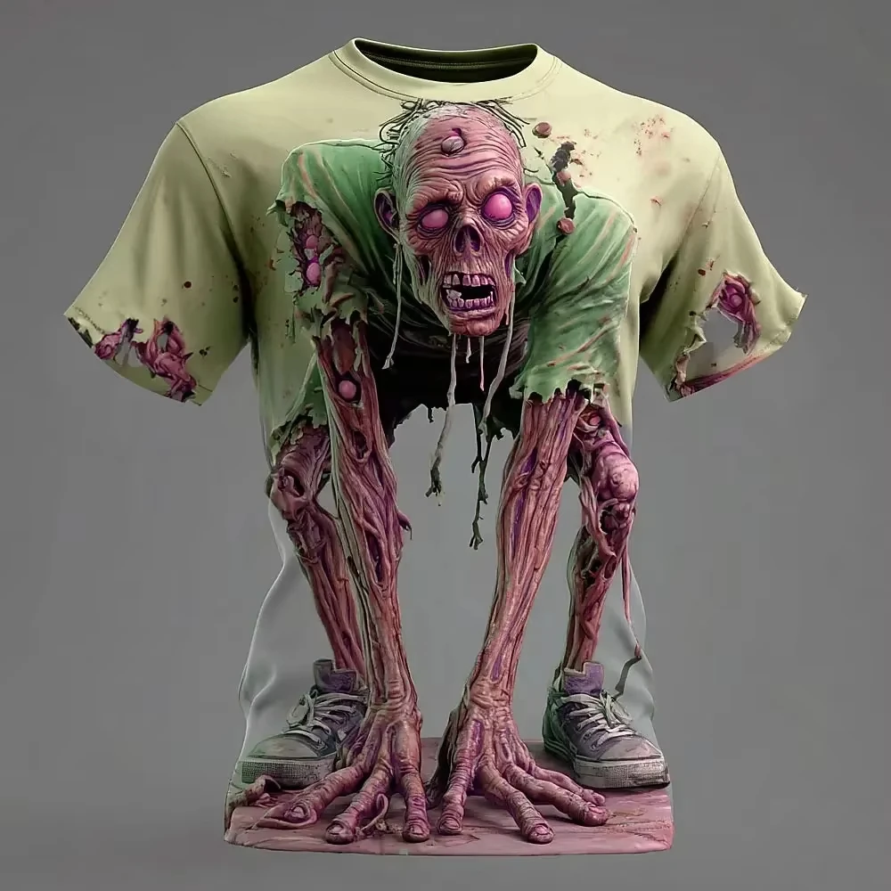 2026 Optische Täuschung Zombie Horror 3D-Druck Herren- und Kinder-T-Shirt Sommer Alltag Outdoor Sport Fitness Schnelltrocknende Atmungsaktive Kleidung