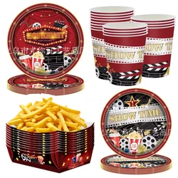 Party Disposable Tableware Movie Night Supplies Plates Cups Napkins Cutlery Tablecloth Banner Movie Theme Birthday Party Decorat