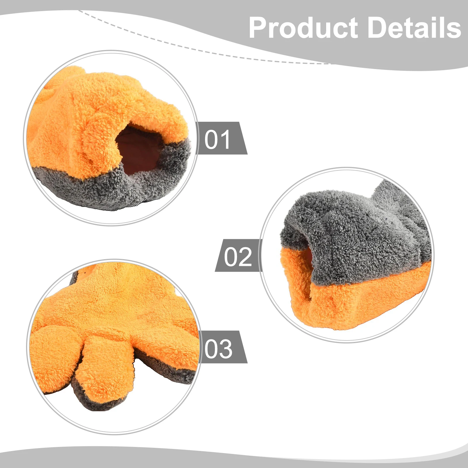 قفازات غسيل الصوف المرجاني بالتفصيل قفازات غسيل السيارات باللون الرمادي والبرتقالي من نسيج الصوف المرجاني تصميم مرن لتنظيف السيارة #2