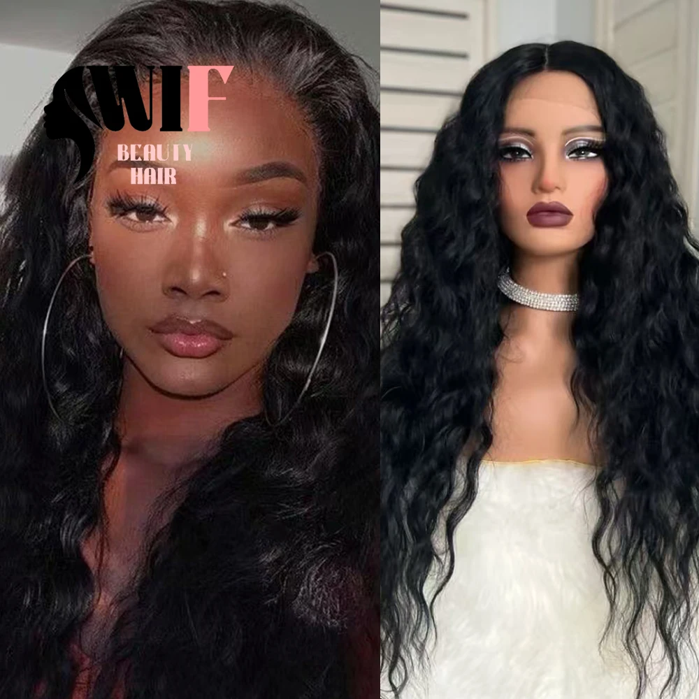 

WIF Черный Волнистый Синтетический Парик Свободные Волны Черные Волосы Парик Фронта Шнурка Женщины Ежедневно Косплей Использование Термостойкие Черные Натуральные Волнистые Волосы