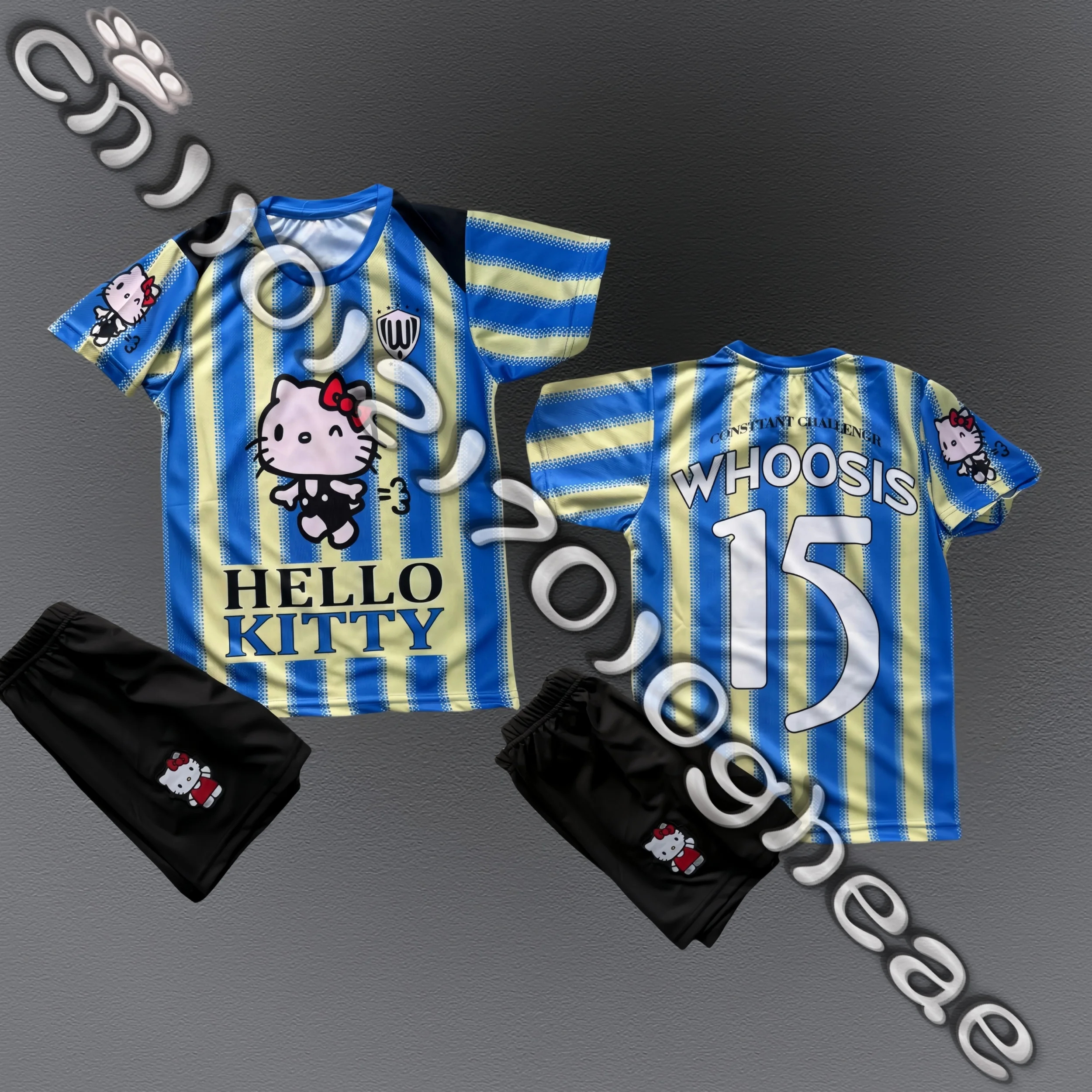 

Parent-child Outfit 25/26 Latest Cartoon Jersey Set Hello Kitty No. 15 3D Printed Suit Training Wear Summer Adult Children