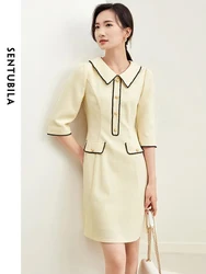 SENTUBILA Women's Elegant Office Lady Dresses Spring Autumn 2024 A-Line Polo Neck Knee Length Button Temperament Dress 133L50433