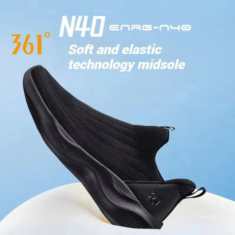 361 Degrees Lightweight Slip-On Men Running Shoes Breathable Mesh Upper Cushion Comfort Soft Soled Male Sneakers 672542215F