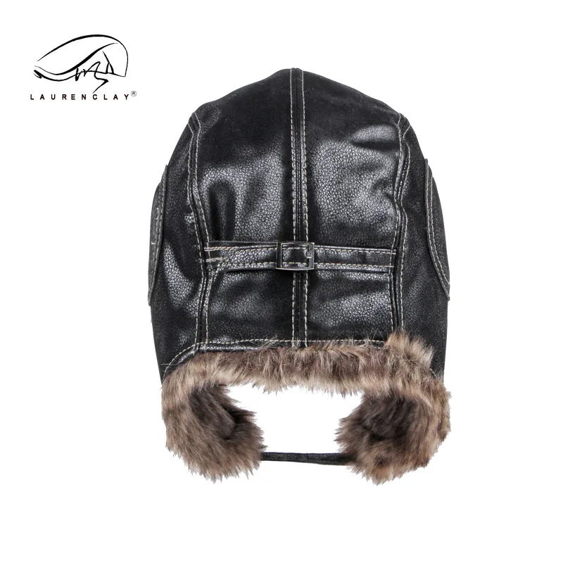 Russian Trapper Soviet Ushanka Bomber Hat Knitted Leather Earflap Fur Lined Winter Cap for Men Women