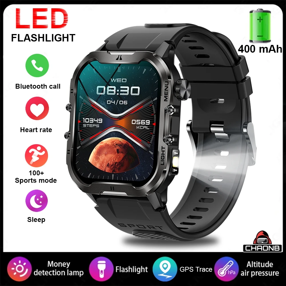 2025 New Smart Watch LED Flashlight Outdoor Sports HD Screen Voice Call Pedometer IP68 Waterproof Ultra Long Standby Smartwatch