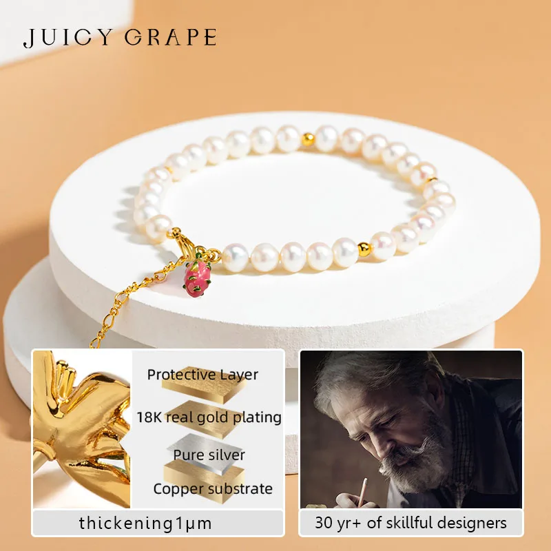 JUICY GRAPE Official-Website Dragon Fruit Pearl Bracelet Dragon Fruit Charm Bracelets  Adjustable Handcrafted Enamel Bracelets