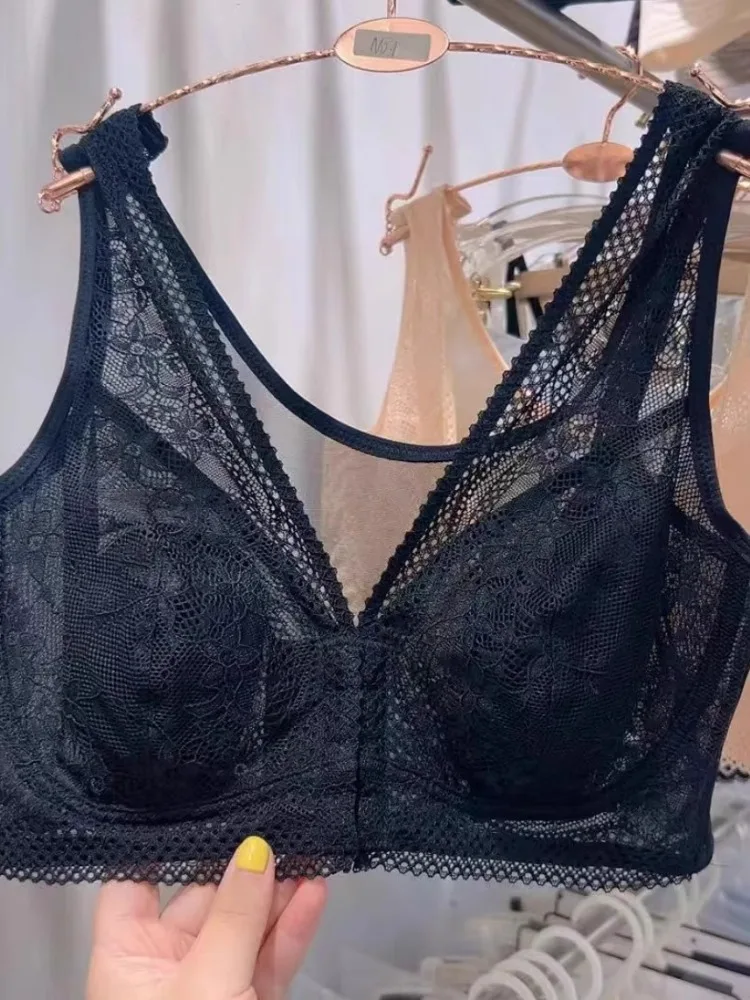 Full Bust Minimiser Bra Front Fastening, Large Size Reducing Bra with Sheer Back, Wireless Support Lingerie for Women, Comfort
