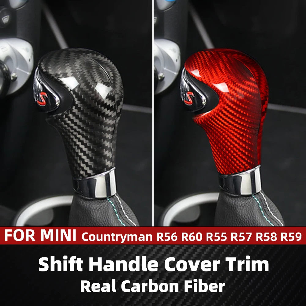 

For MINI Countryman R55 R56 R56 R58 R59 Real Carbon Fiber Car Gear Shift Knob Gear Head Cover Trim Black Red Auto Accessories