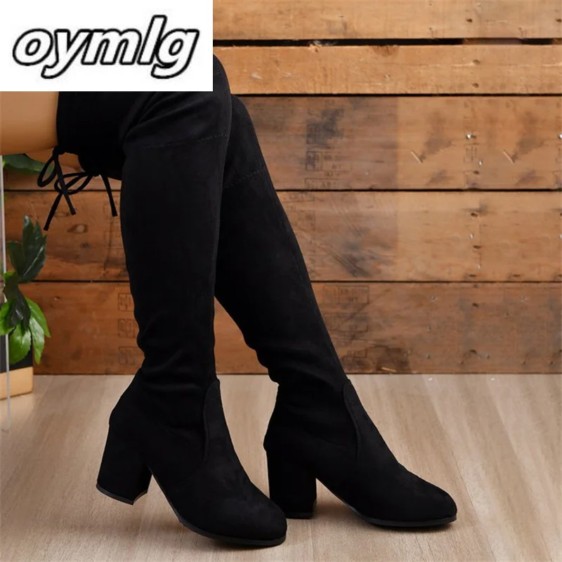 2024 autumn and winter new knee high boots for women, slimming and elastic boots, high heels, high boots, thick heels, long