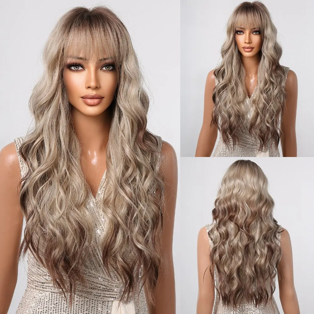 Braune bis blonde Ombre Perücken lange gewellte lockige Haare synthetische Perücke für Frauen hitze