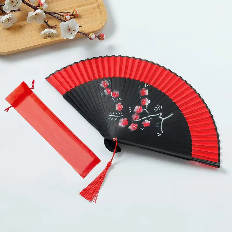 العتيقة النمط الصيني يده مروحة قابلة للطي السيدات السود أداء الدعائم للرقص تأثيري ديكور منزلي للزفاف حلية الطرف