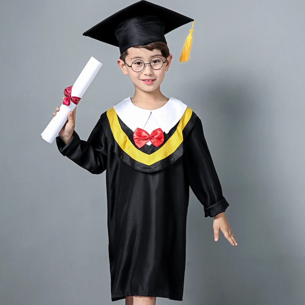 

Doctoral Gown Cap Set Kids Graduation Costume Smooth Material Reusable Easy Wash Durability Chic Design Photographing Cosplay