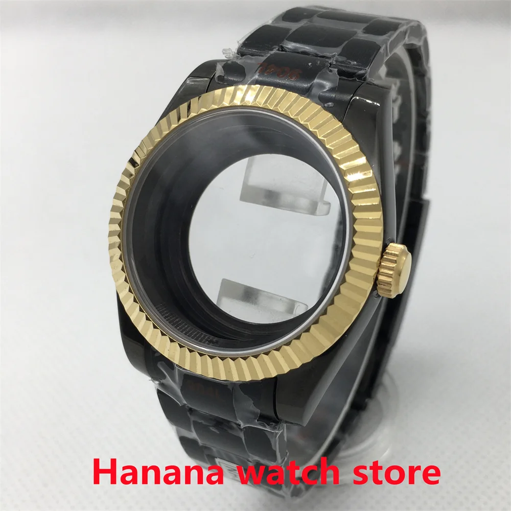 New Black PVD 39mm 36mm Gold Fixed Fluted Bezel Sapphire Glass Case Fits NH35 NH36 Miyota 8215 DG 2813 ETA 2836 PT5000 Movemen