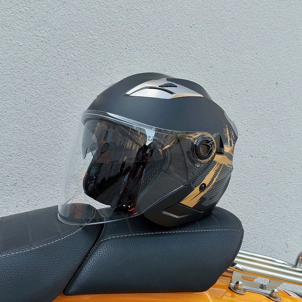 

Четыре сезона модный 3/4 шлем с открытым лицом мотоциклетный шлем безопасный мото мужской женский двойной объектив Capacete De Moto одобренный DOT