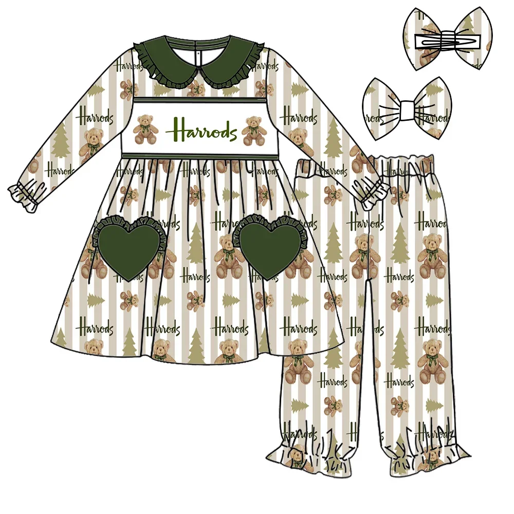 Christmas Boutique Children's Set Long-sleeved Elastic Bear Letter Print Trousers Elastic Girl Boy Trousers Pajama Set Baby Robe
