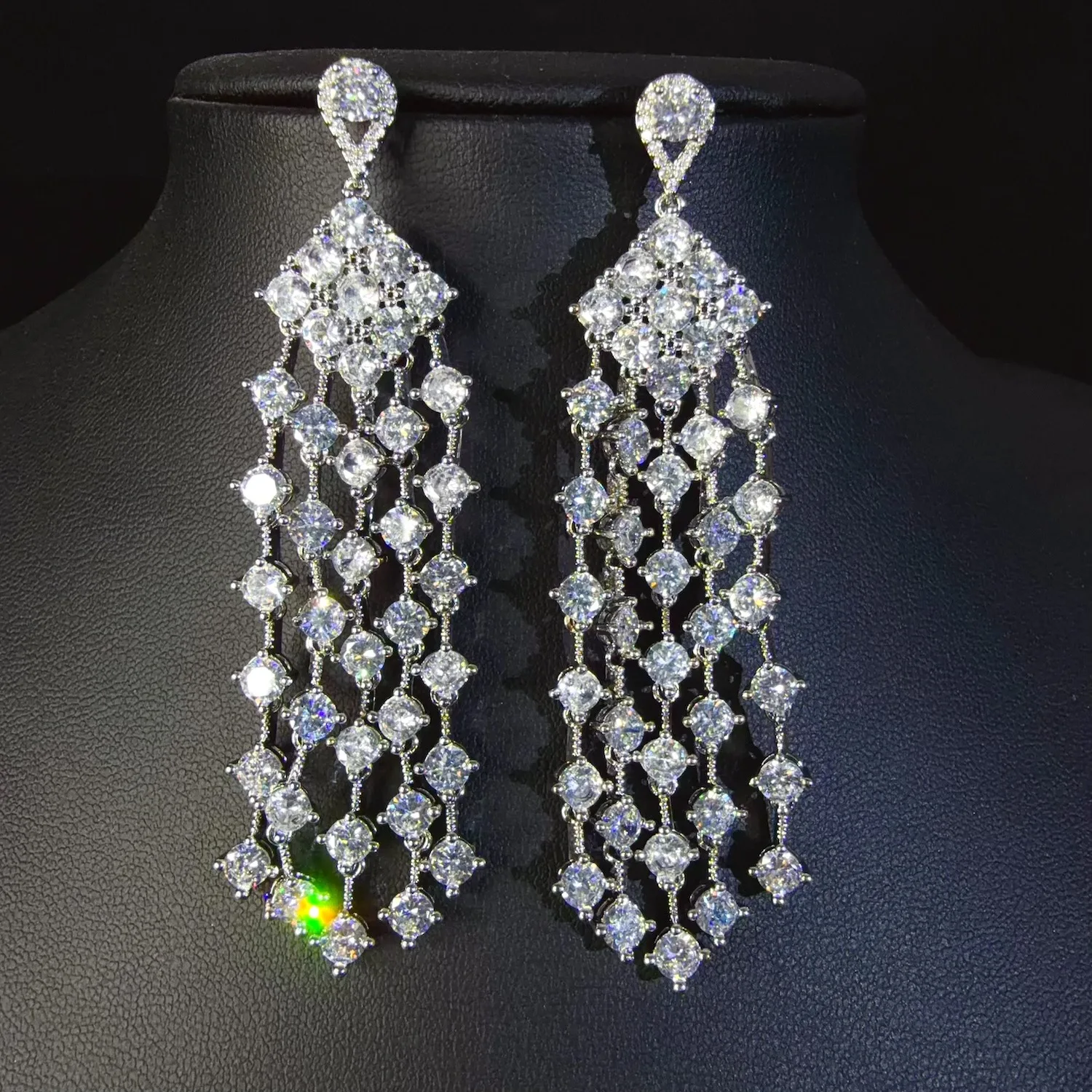 

Silver Gold Plated Cubic Zirconia Tassel Drop Earrings for Women Sparkling Jewelry Wedding Party Anniversary Gift Gala Event