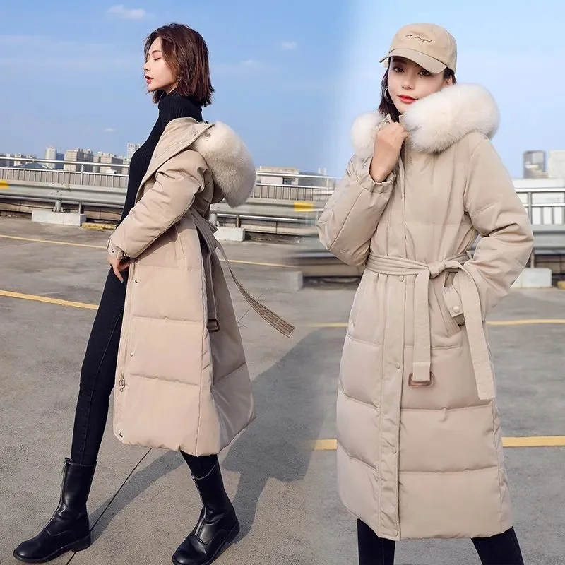 New Autumn Korean hooded Thick Warm Down Cotton Jacket women Winter Parkas Casual Mid-Length padded Clothes loose overcoat T746